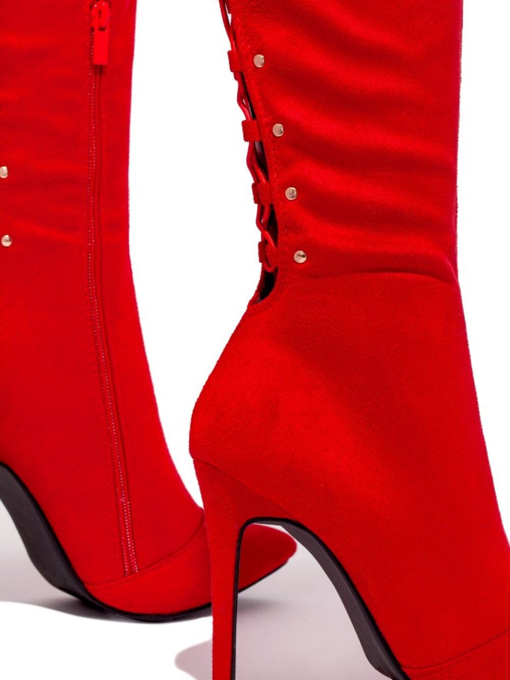 New Red Stretchy Over The Knee Thigh High Boot Gold Studded Stiletto High Heel - Picture 8 of 8